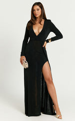 Winston Maxi Dress - Plunge Leg Split Dress in Black