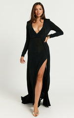 Winston Maxi Dress - Plunge Leg Split Dress in Black