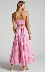 Xiomara Maxi Dress - Strapless Cut Out Tiered Dress in Pink