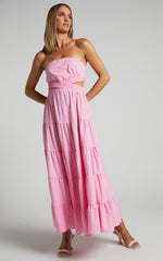 Xiomara Maxi Dress - Strapless Cut Out Tiered Dress in Pink