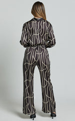 Yolanda Pants - High Waisted Straight Leg Pants in Black/Gold Chain Print