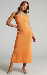 Yurika Midi Dress - Knit Open Back Dress in Orange