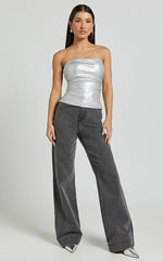 Yvonne Top - Strapless Ruched Top in Silver