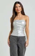 Yvonne Top - Strapless Ruched Top in Silver