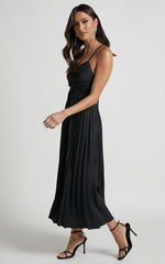 Zayla Midi Dress - Plisse Twist Front Dress in Black