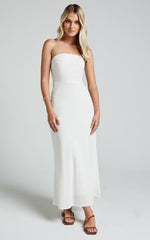 Zeita Maxi Dress - Strapless Fit and Flare Dress in White