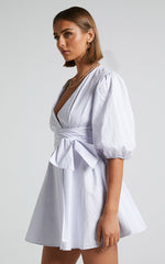 Zyla Mini Dress - Puff Sleeve Wrap Dress in White