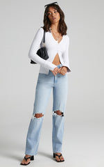 Amsu Top - Long Sleeve Button Up Top in White