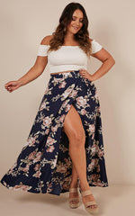 Break A Leg Maxi Skirt In Navy Floral