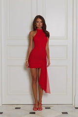 Allure Lane Halter Mini Dress Red