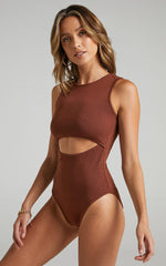 Malvina Bodysuit - Cut Out Ribbed Bodysuit in Chocolate