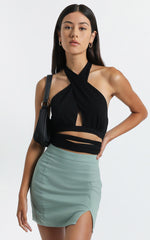 International Babe Mini Skirt in Sage Linen Look