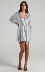 three of us dress in Silver Sequin