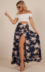 Break A Leg Maxi Skirt In Navy Floral