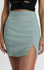 International Babe Mini Skirt in Sage Linen Look