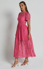 Leon Midi Dress - Short Sleeve Dress in Pink