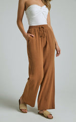 Kala Pants - Mid Waisted Relaxed Elastic Waist Pants in Tobacco