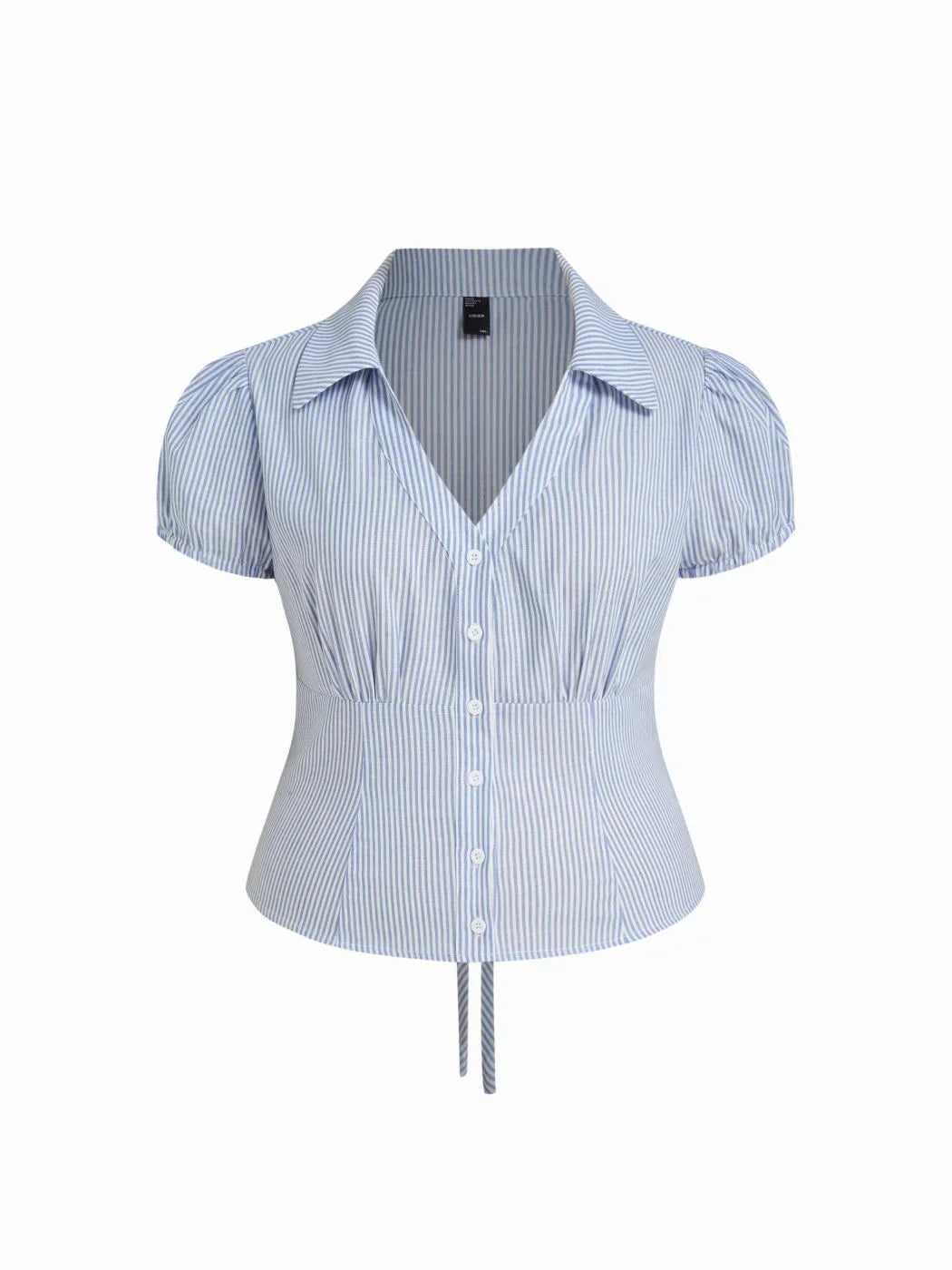 Cotton-blend V-neck Stripe Tie Back Shirt Curve & Plus