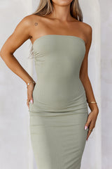 Base The Ultimate Strapless Ribbed Midi Dress Sage