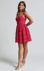 Auriana Mini Dress - Sweetheart Fit & Flare Lace Dress in Red