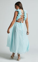 Marielly Midi Dress - Side Cut Out V Neck Ruffle Detail Sleeve Dress in Pale Blue