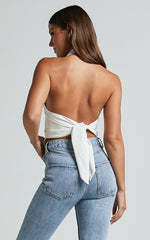 Niccolo Shirt - Sleeveless Tie Back Halter Shirt in Ivory