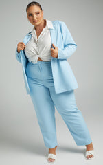 Hermie Pants - High Waisted Cropped Tailored Pants in Light Blue