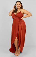 Mine Would Be You Maxi Dress - Wrap Dress in Copper Satin