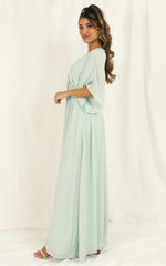 Sitting Pretty Maxi Dress - Short Sleeve Button Down Dress in Sage