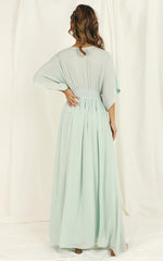Sitting Pretty Maxi Dress - Short Sleeve Button Down Dress in Sage