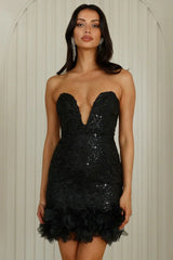 High Class Status Sequin Strapless Mini Dress Black