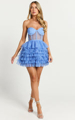 Amalie The Label - Meredith Strapless Tulle Tiered Bustier Mini Dress in Blue