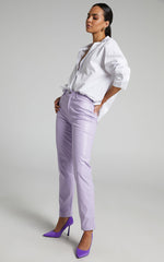 Dilyene Pants - Mid Waist Straight Leg Faux Leather Pants in Lilac
