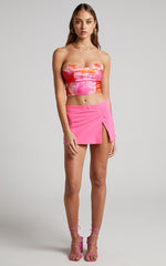 Marione Micro Mini Skirt - Split Low Rise Skirt in Hot Pink