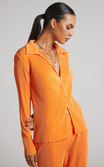 Amarante Blouse - Plisse Button Up Blouse in Orange