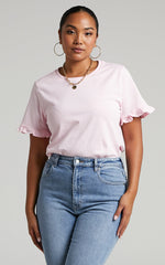 Closer To Home Tee - Ruffle Sleeve Tee in Pale Pink