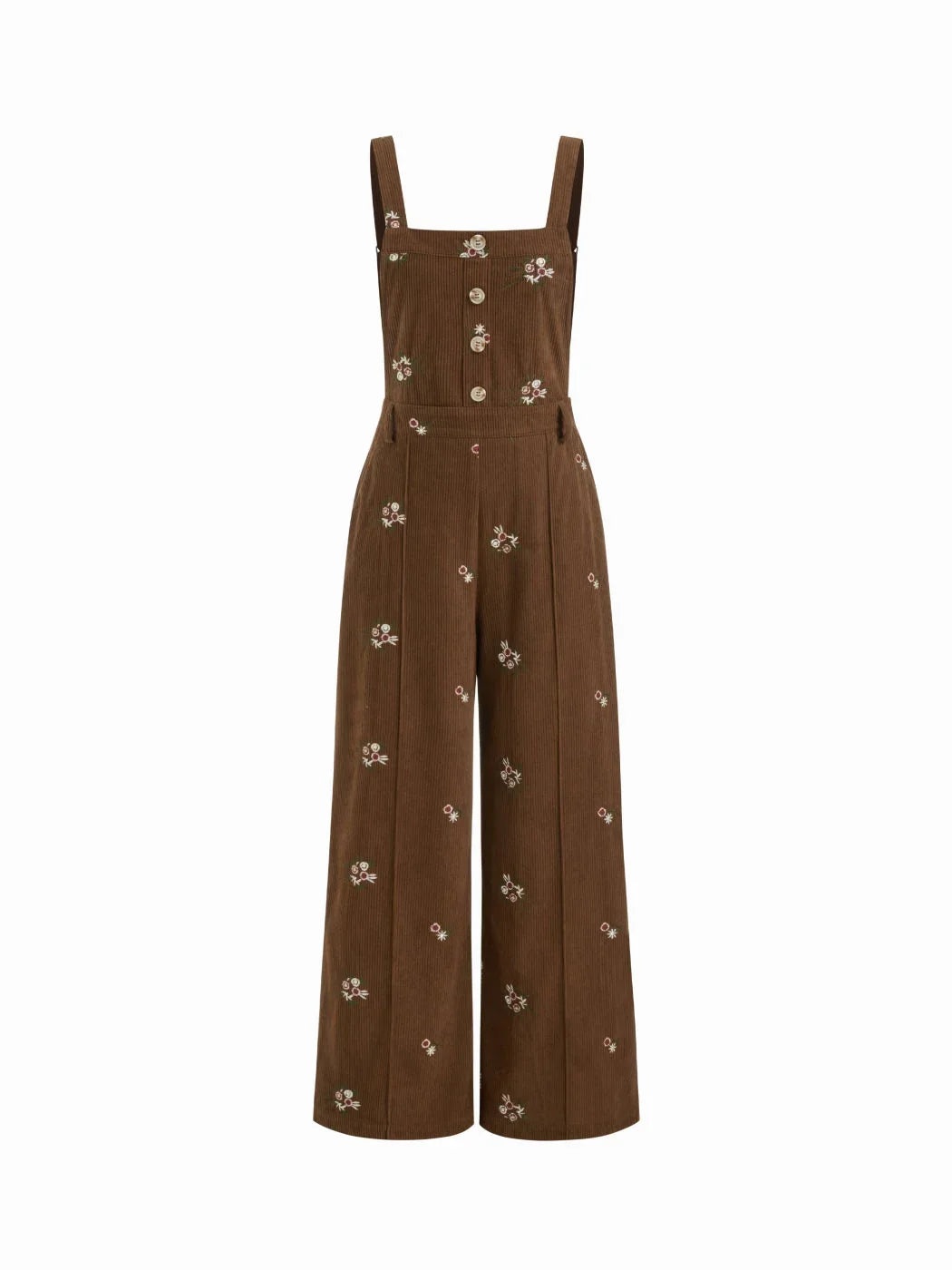 Corduroy Floral Backless Pocket Wide Leg Jumpsuit