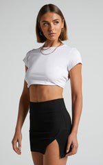 Hermina Mini Skirt - Ponte Side Split Bodycon Skirt in Black