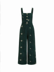 Corduroy Floral Backless Pocket Wide Leg Jumpsuit