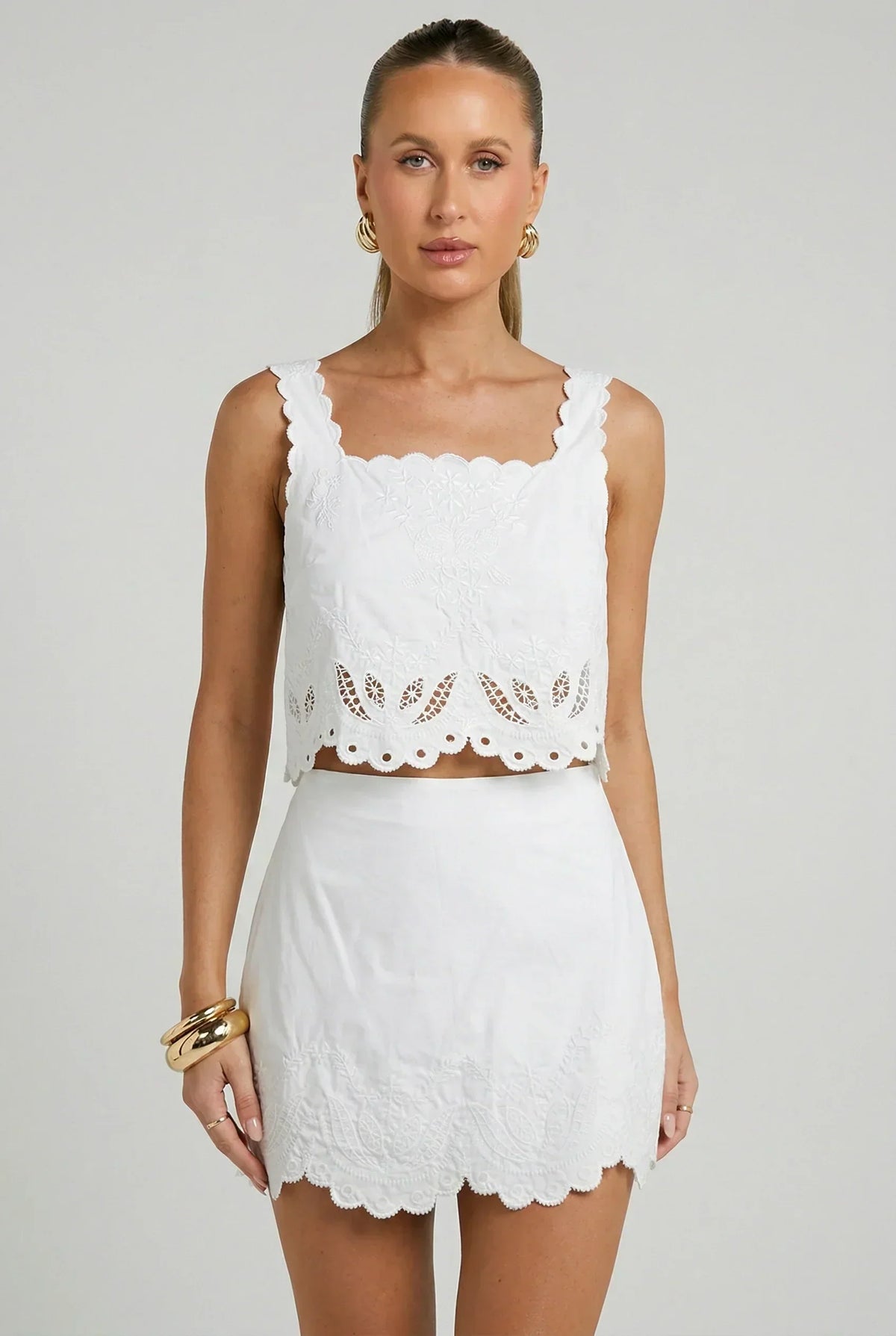 Evren Embroidered Scallop Top