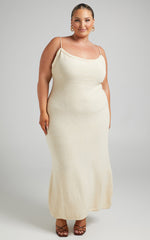 Yurika Midi Dress - Knit Open Back Dress in Natural