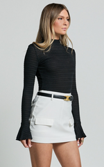 Adeline Top - High Neck Flare Sleeve Top in Black