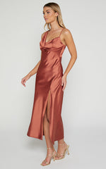 Adessa Midi Dress - Drape Detail Split Hem Dress in Copper