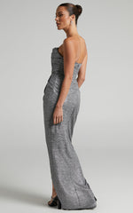 Adrie Midi Dress - Strapless Corset Bodice Dress in Gunmetal