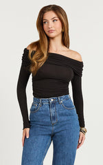 Aldine Top - Long Sleeve Off Shoulder Top in Black