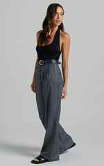 Romola Trousers - Low Rise Relaxed Pocket Flap Detail Straight Leg Trousers in Charcoal