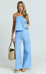 Alma Two Piece Set - Cotton Cami Pant Set in Blue