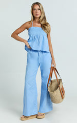Alma Two Piece Set - Cotton Cami Pant Set in Blue
