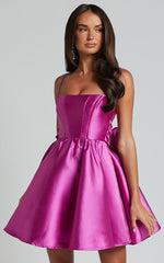 Alyssa Mini Dress - Strappy Straight Neck With Tie Back Dress in Pink