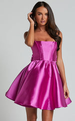 Alyssa Mini Dress - Strappy Straight Neck With Tie Back Dress in Pink